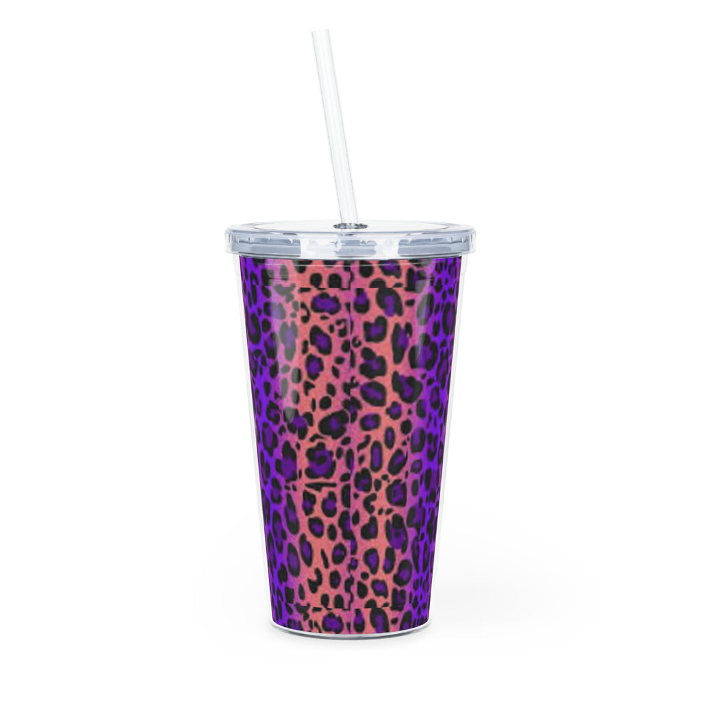 Purple Leopard Print Tumbler with Straw — Reusable Animal Print Travel Cup