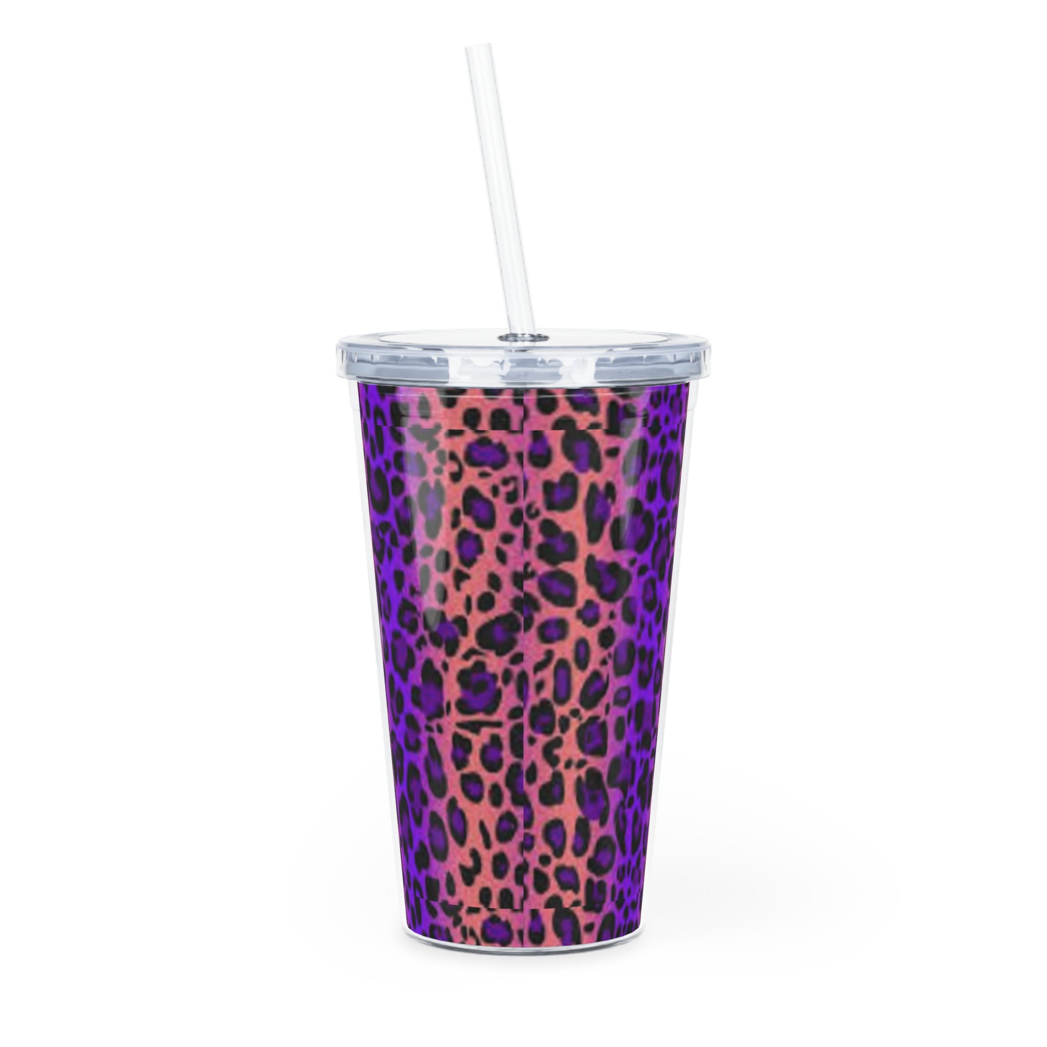 Purple Leopard Print Tumbler with Straw — Reusable Animal Print Travel Cup