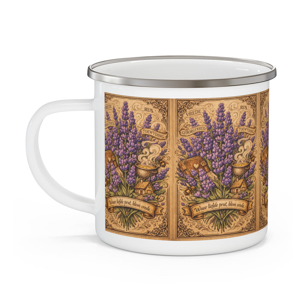 Lavender Apothecary Enamel Camping Mug — Vintage Herbal Illustration