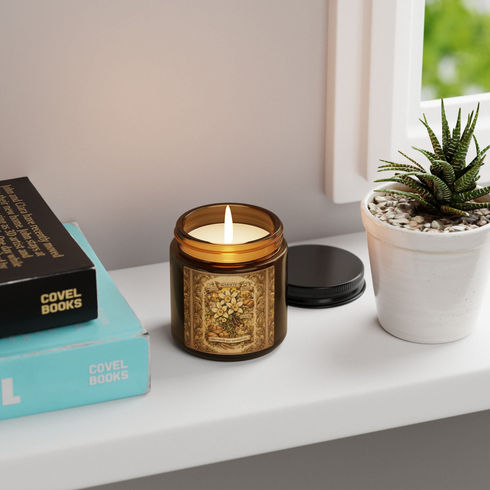 Vintage Floral Soy Candle — Amber Jar Scented Candle (Multi-Size)