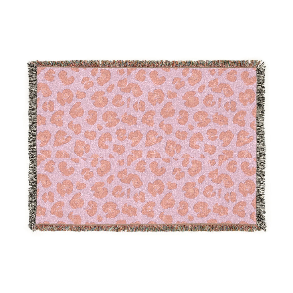 Leopard Print Woven Blanket — Reversible Pink & Teal Throw with Fringe