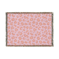 Leopard Print Woven Blanket — Reversible Pink & Teal Throw with Fringe