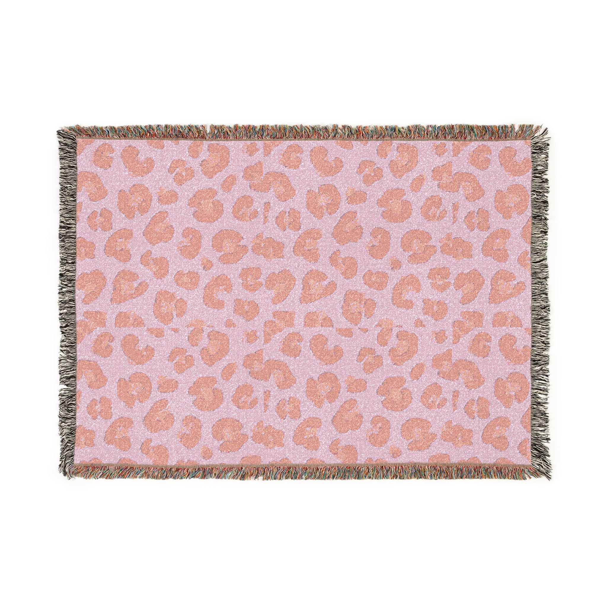 Leopard Print Woven Blanket — Reversible Pink & Teal Throw with Fringe