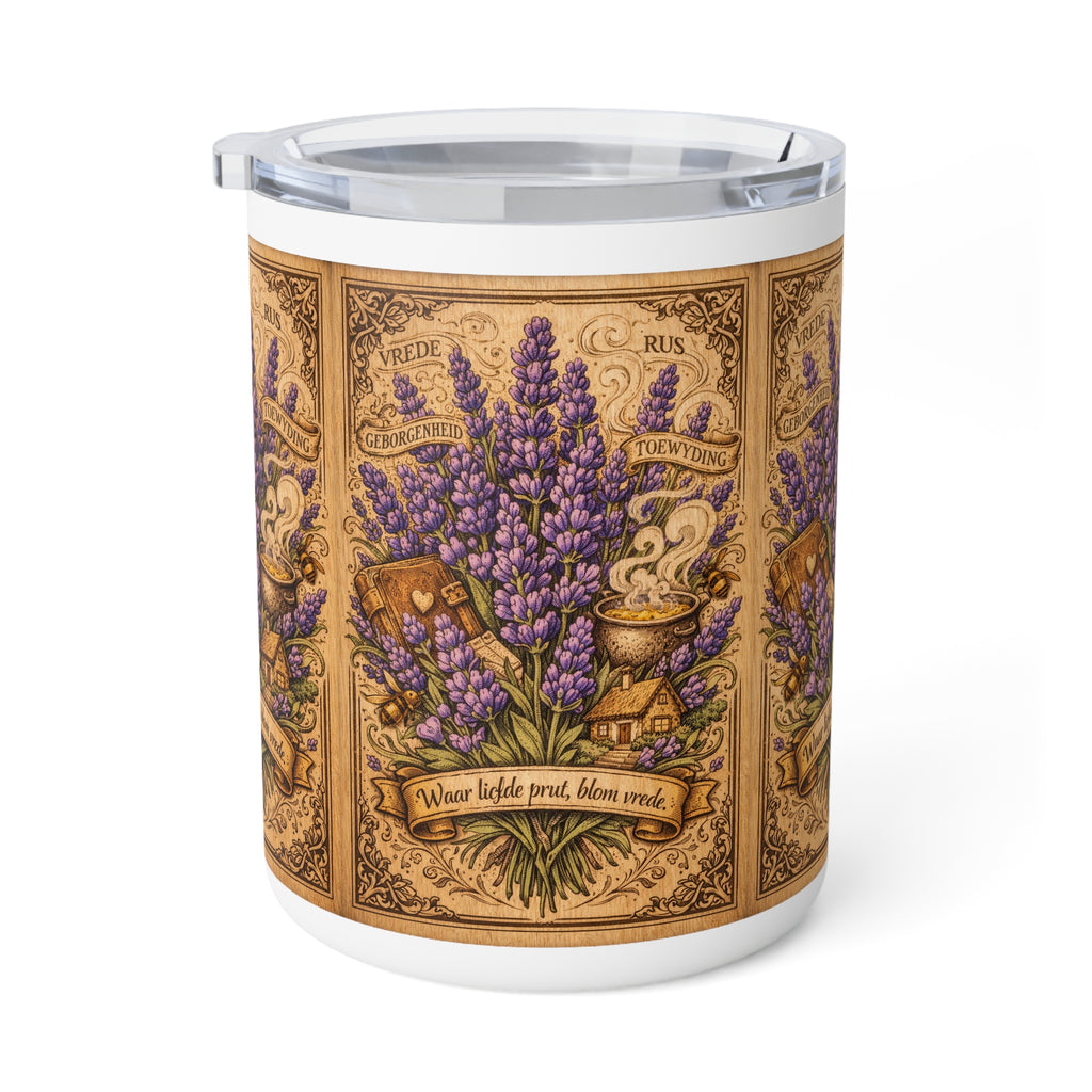 Lavender Apothecary 10oz Insulated Coffee Mug — Vintage Botanical Tea & Herbal Remedy Design