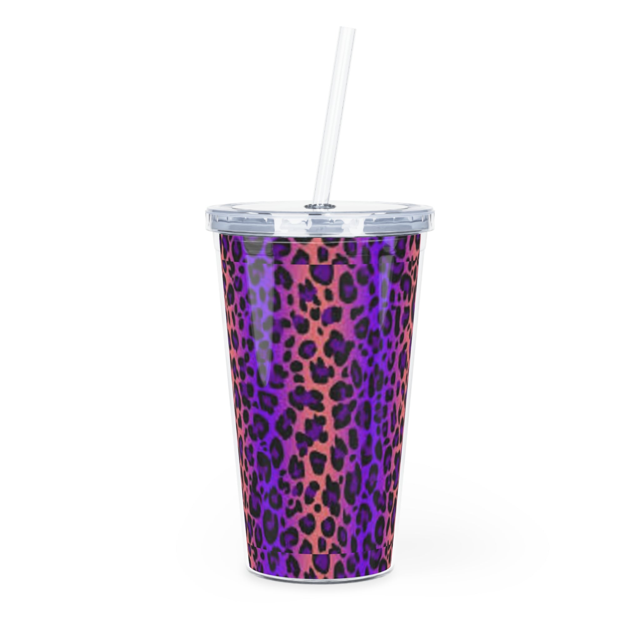 Purple Leopard Print Tumbler with Straw — Reusable Animal Print Travel Cup