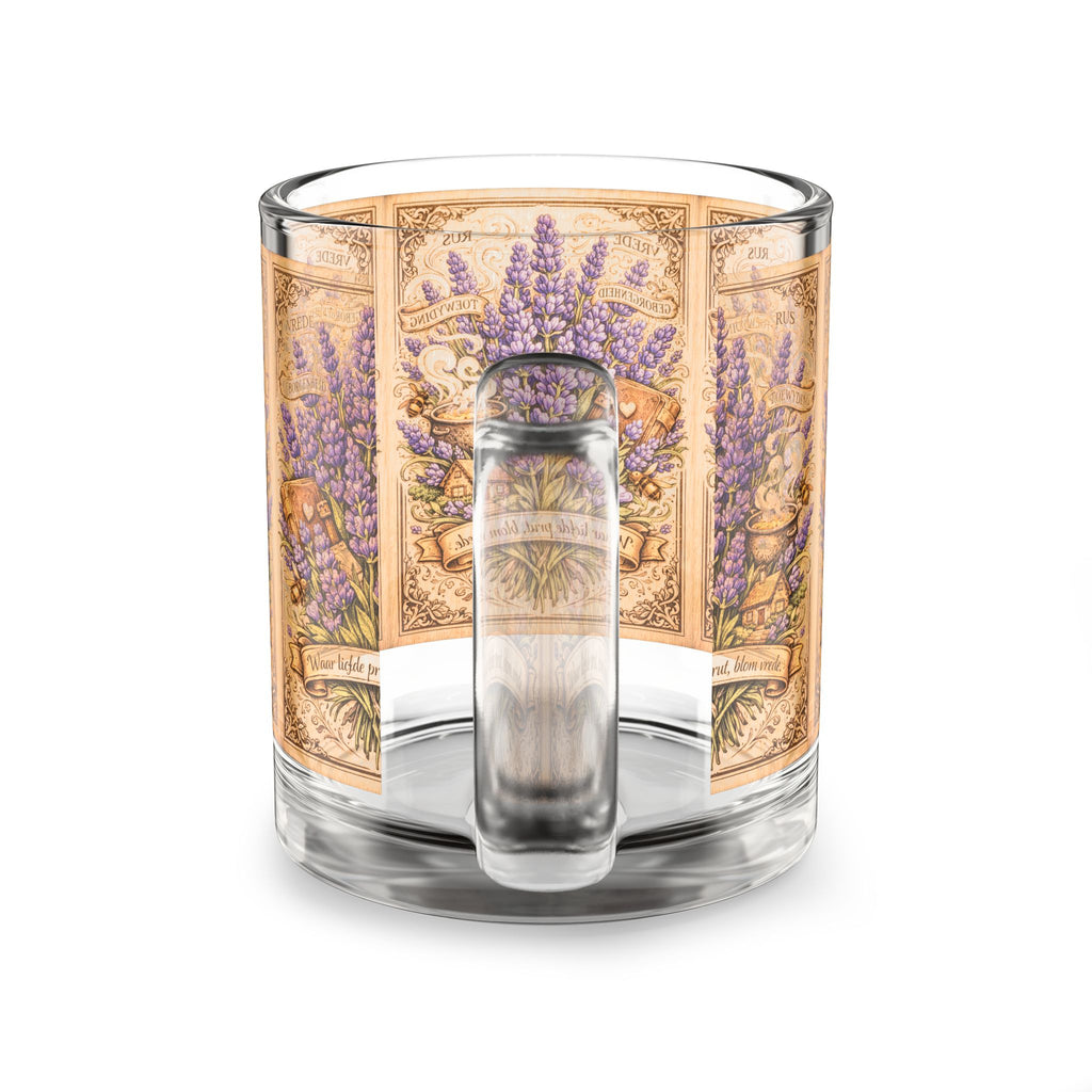 Lavender Botanical Glass Mug — 10 oz Vintage Floral Tea Coffee Cup