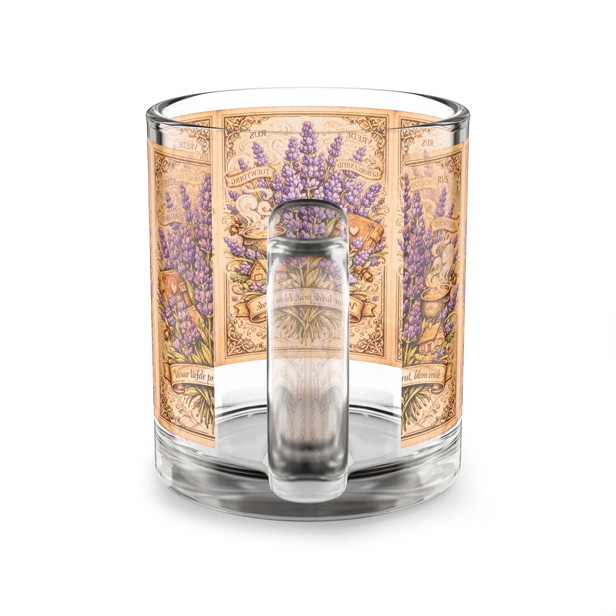 Lavender Botanical Glass Mug — 10 oz Vintage Floral Tea Coffee Cup