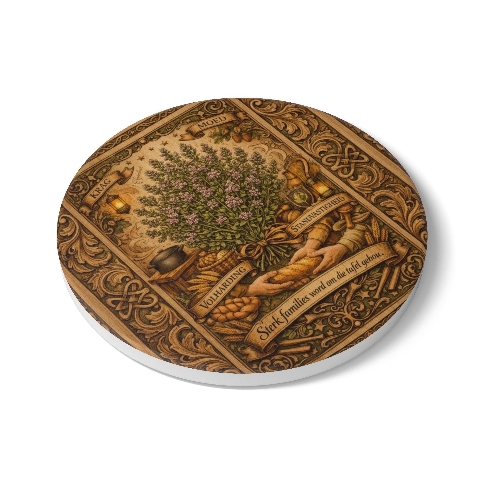 Herbal Apothecary Ceramic Coaster — Vintage Botanical Kitchen Decor