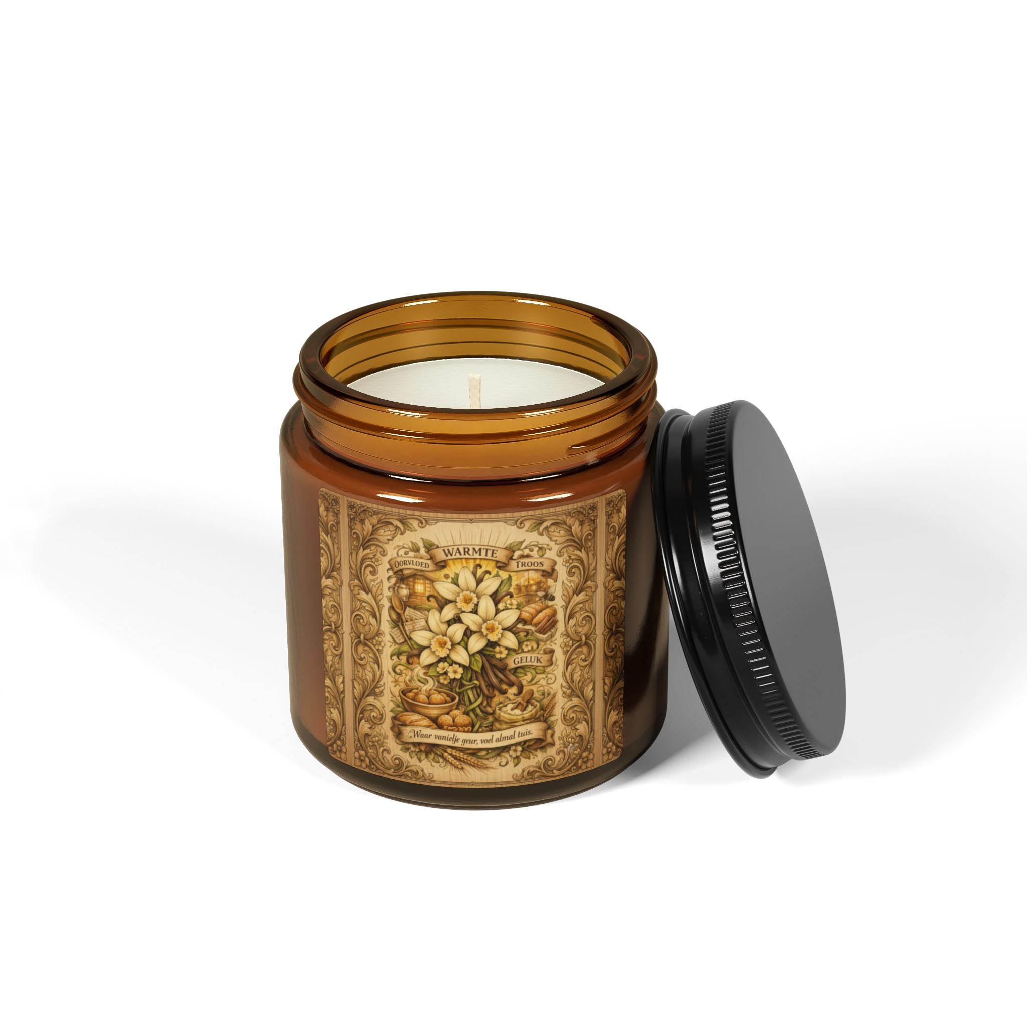 Vintage Floral Soy Candle — Amber Jar Scented Candle (Multi-Size)