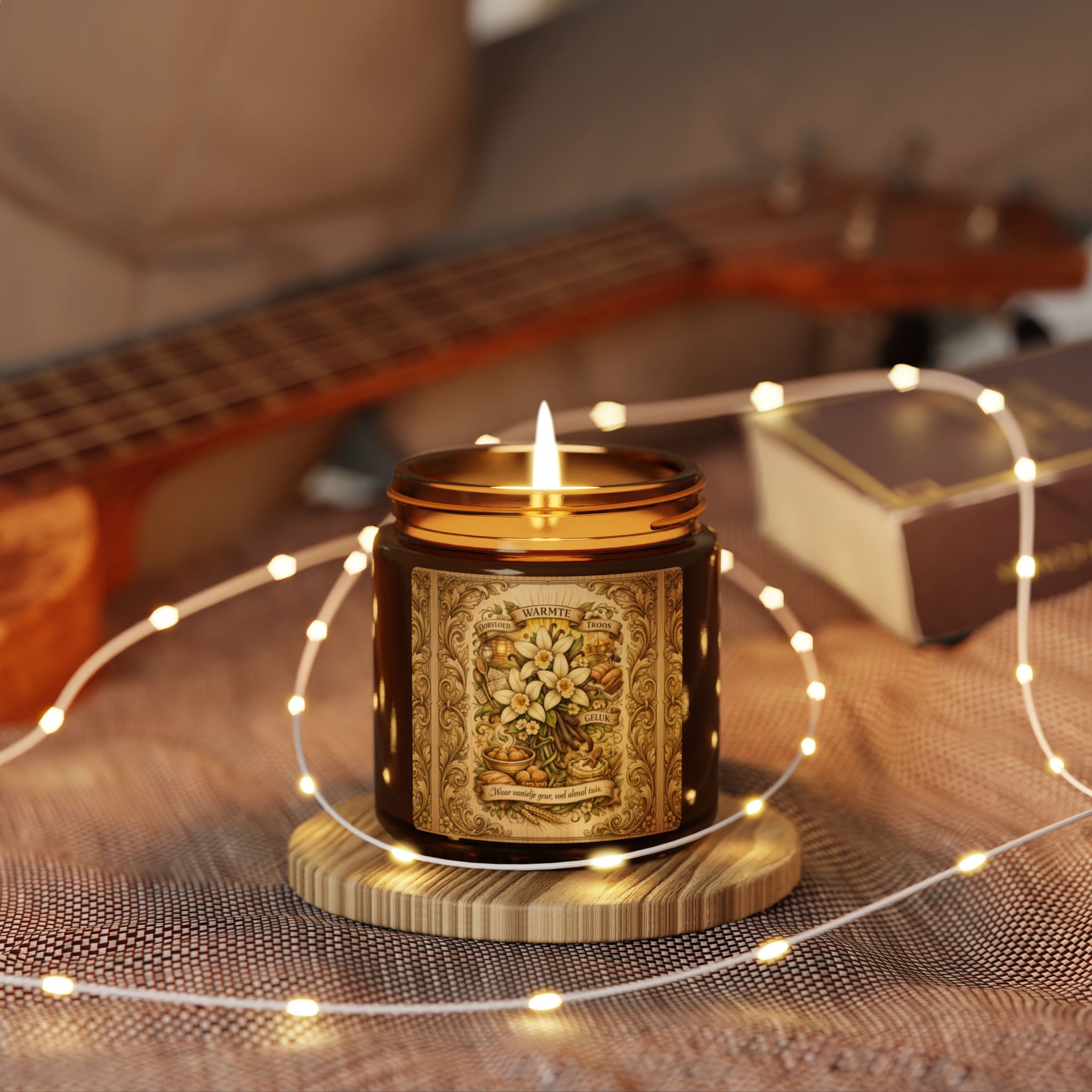 Vintage Floral Soy Candle — Amber Jar Scented Candle (Multi-Size)