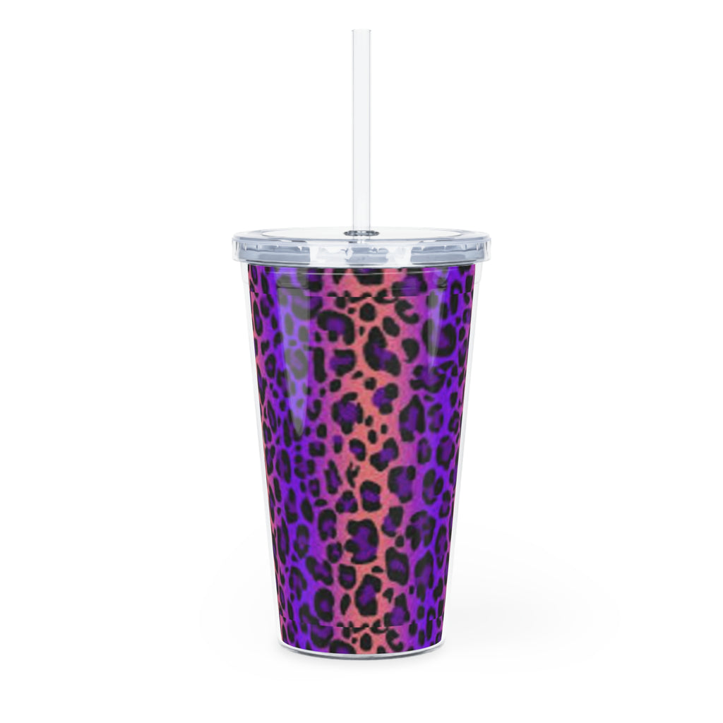 Purple Leopard Print Tumbler with Straw — Reusable Animal Print Travel Cup
