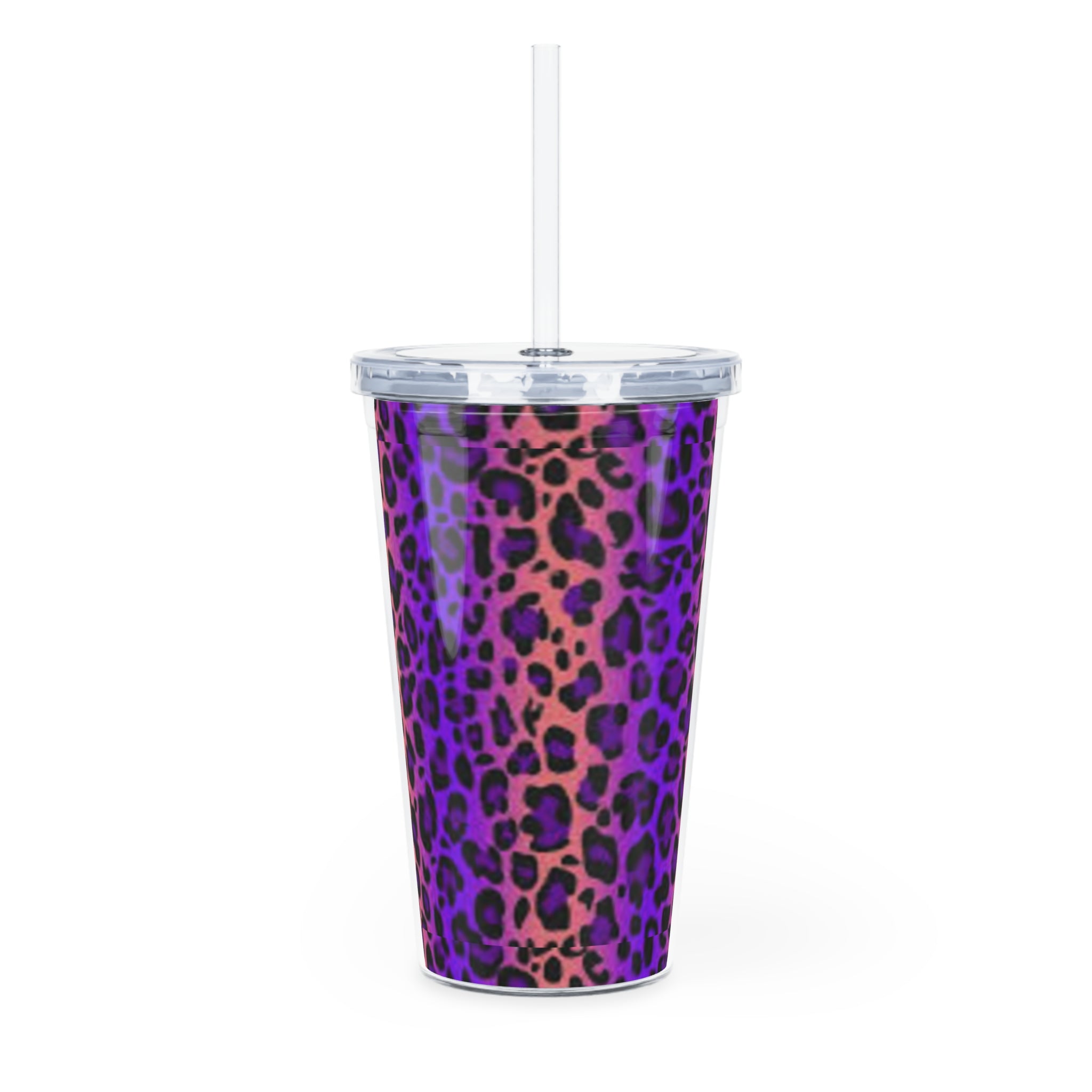 Purple Leopard Print Tumbler with Straw — Reusable Animal Print Travel Cup