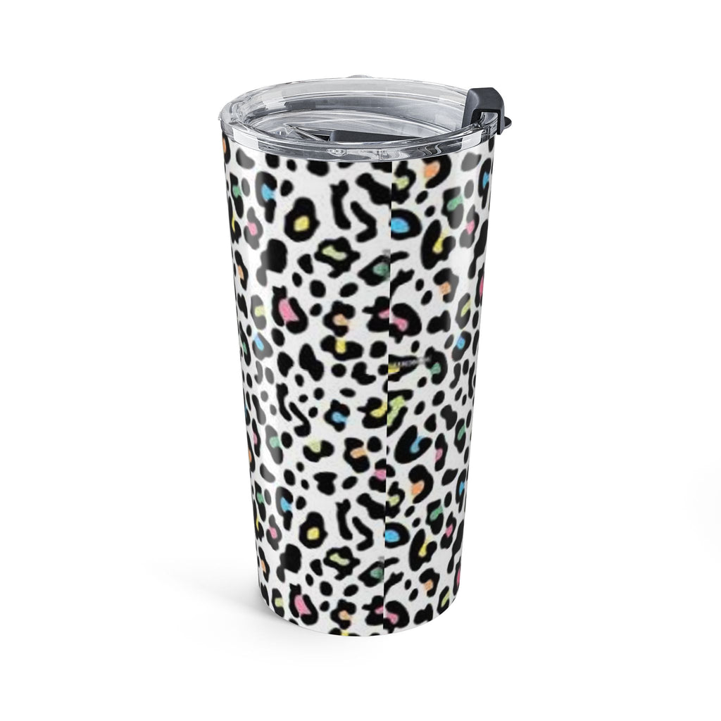 20oz Leopard Print Tumbler — White Rainbow Stainless Travel Cup