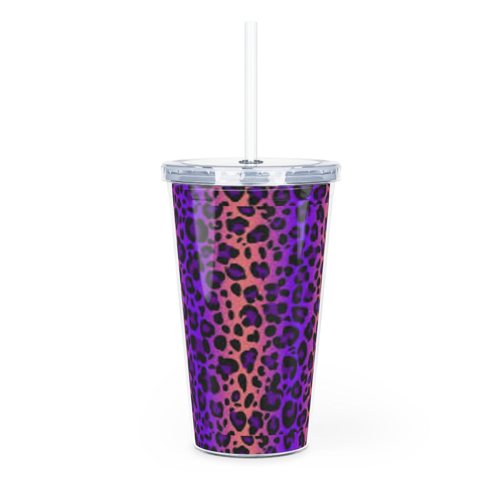 Purple Leopard Print Tumbler with Straw — Reusable Animal Print Travel Cup