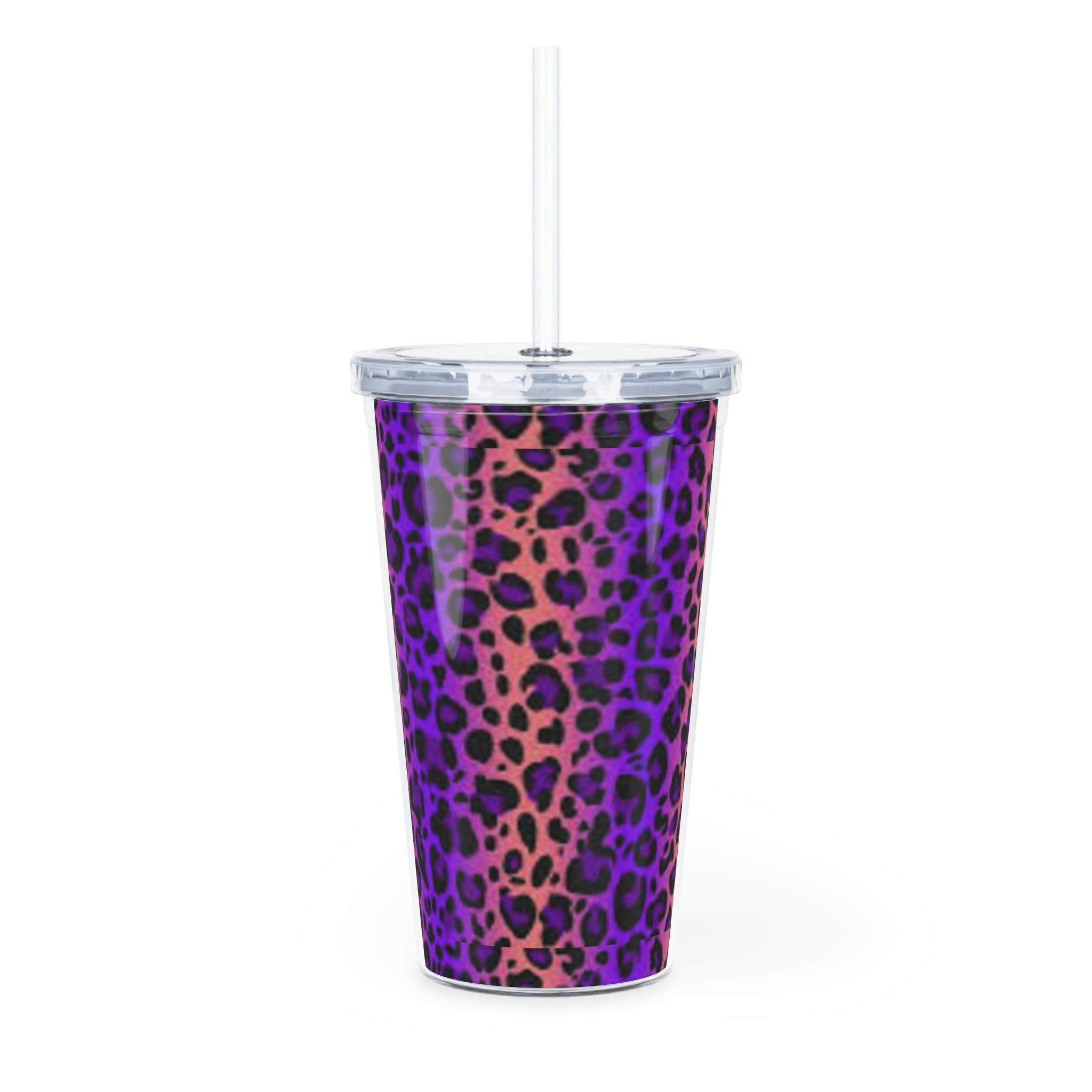 Purple Leopard Print Tumbler with Straw — Reusable Animal Print Travel Cup