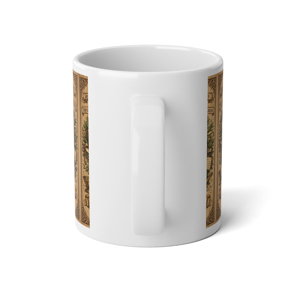 20oz Jumbo Mug — Vintage Apothecary Botanical Design ("Elke resep dra 'n storie")