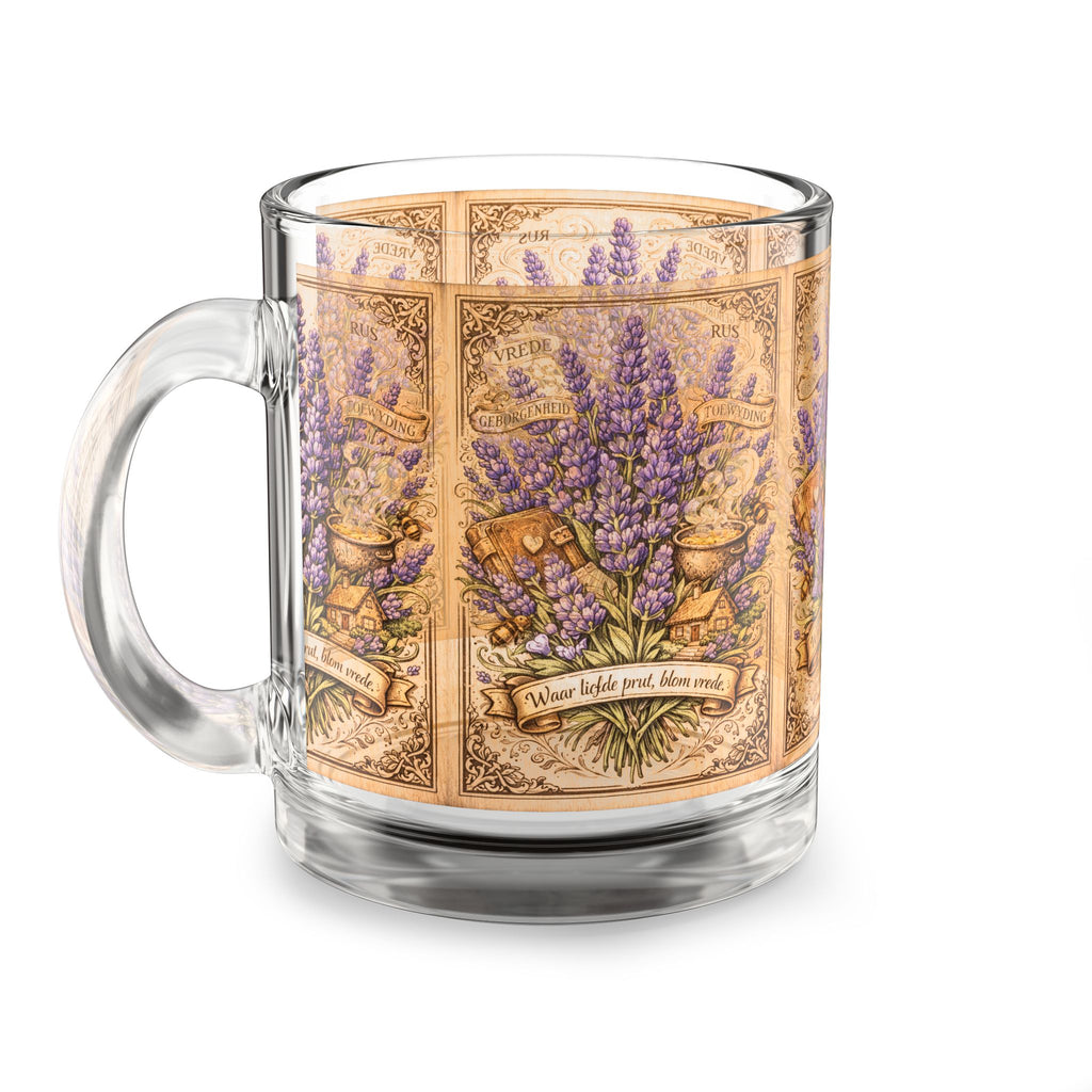 Lavender Botanical Glass Mug — 10 oz Vintage Floral Tea Coffee Cup