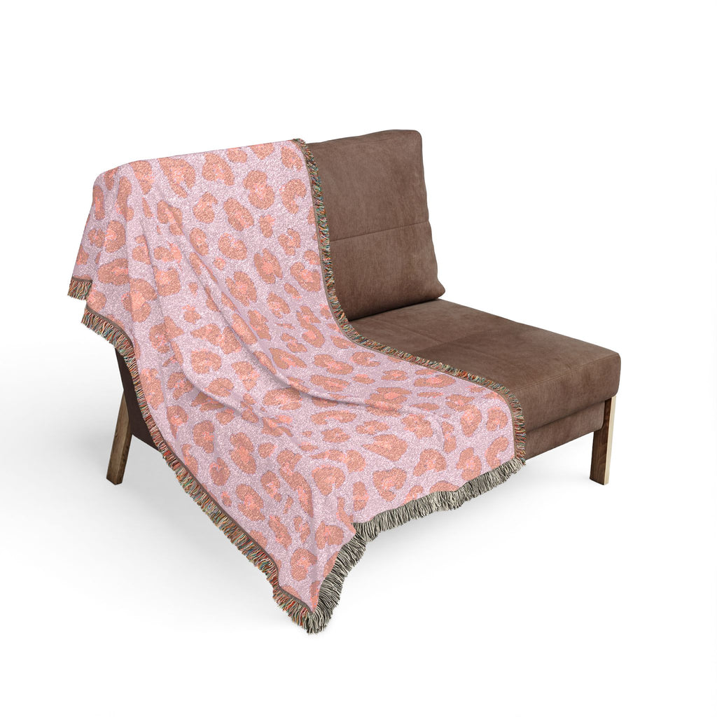Leopard Print Woven Blanket — Reversible Pink & Teal Throw with Fringe