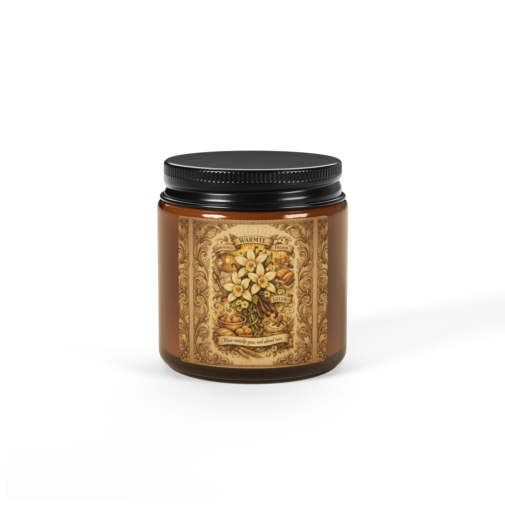 Vintage Floral Soy Candle — Amber Jar Scented Candle (Multi-Size)
