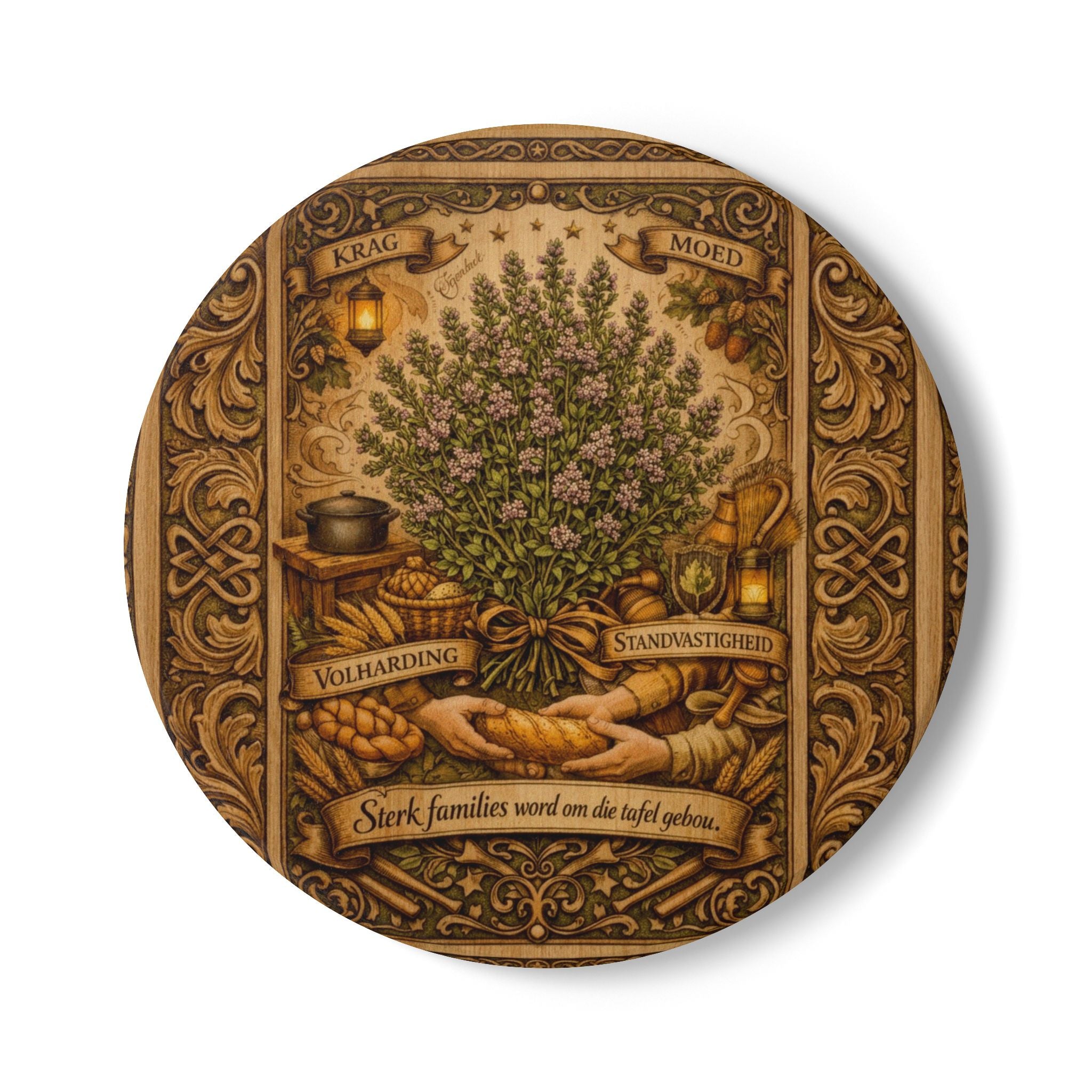 Herbal Apothecary Ceramic Coaster — Vintage Botanical Kitchen Decor