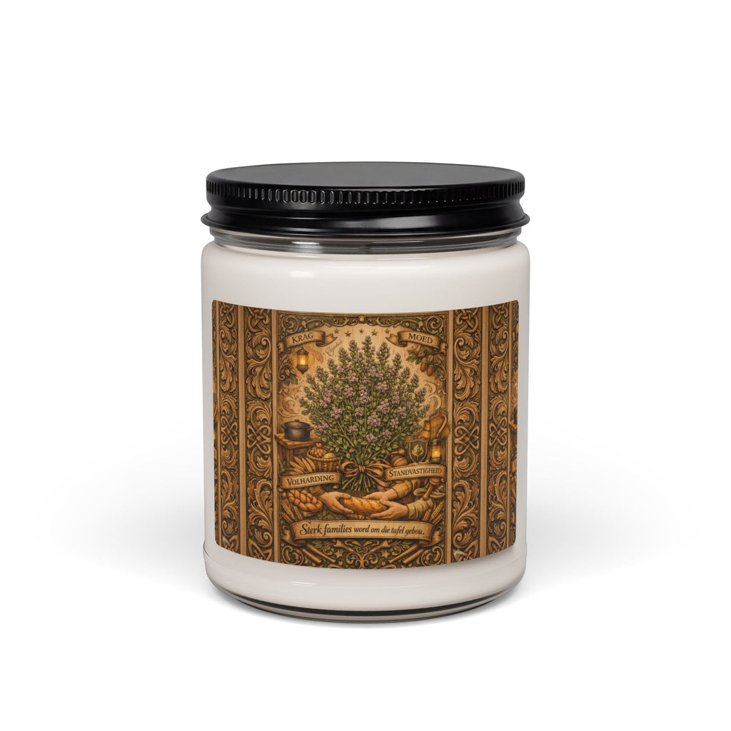 9oz Scented Soy Candle — Vintage Olive Tree Label, Rustic Home Fragrance