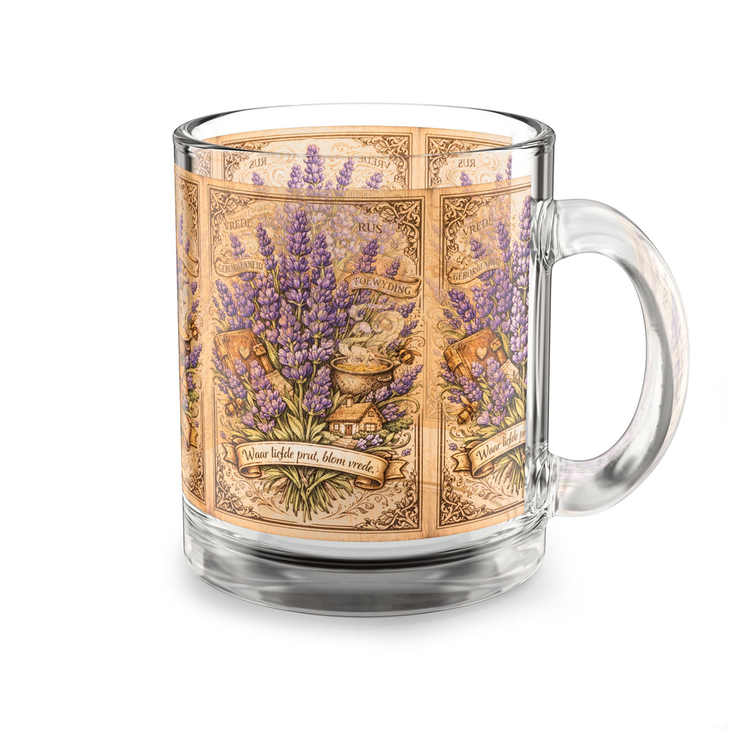 Lavender Botanical Glass Mug — 10 oz Vintage Floral Tea Coffee Cup