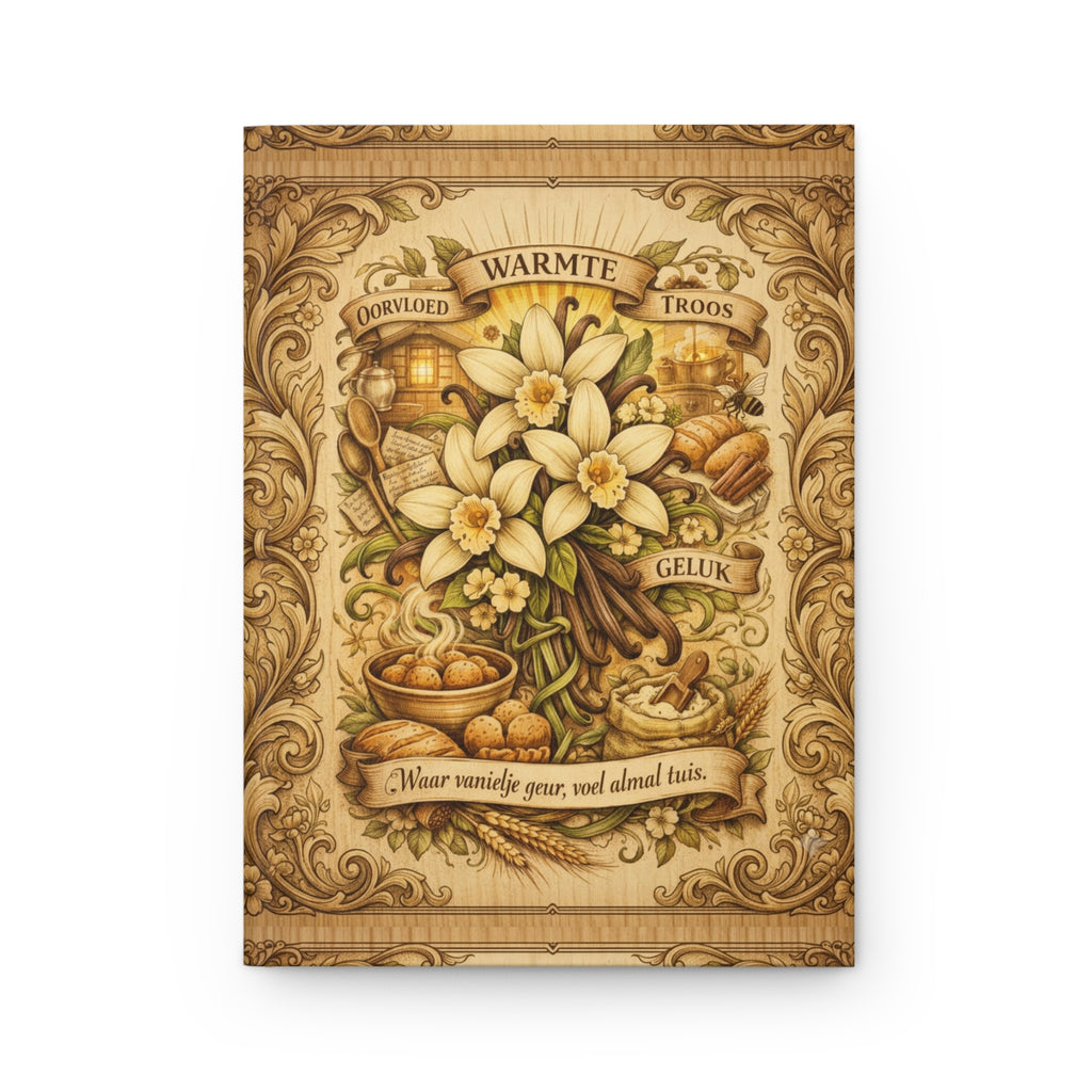 Hardcover Journal — Vintage Daffodil & Spice Floral Notebook with Dutch Sentiment (Warmte, Troos, Geluk)