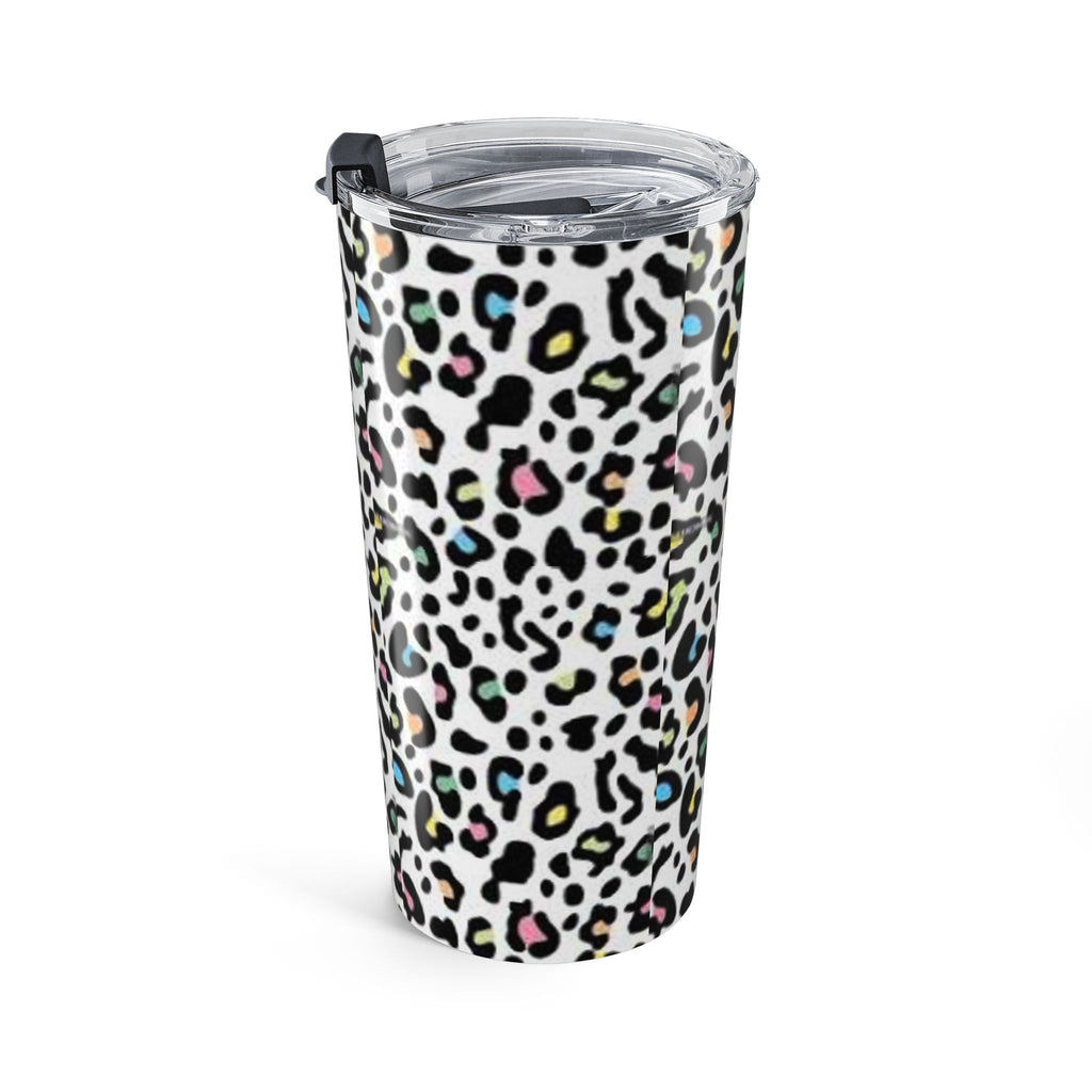 20oz Leopard Print Tumbler — White Rainbow Stainless Travel Cup