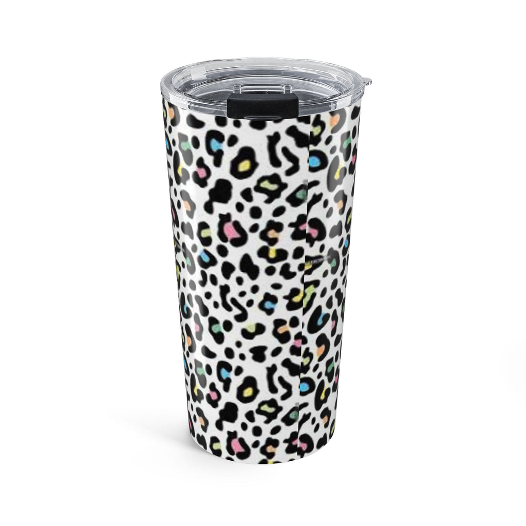 20oz Leopard Print Tumbler — White Rainbow Stainless Travel Cup