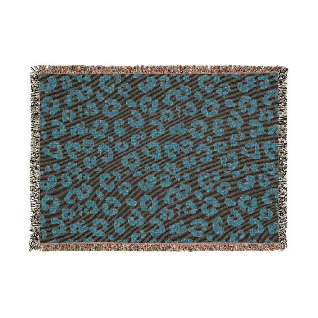 Leopard Print Woven Blanket — Reversible Pink & Teal Throw with Fringe