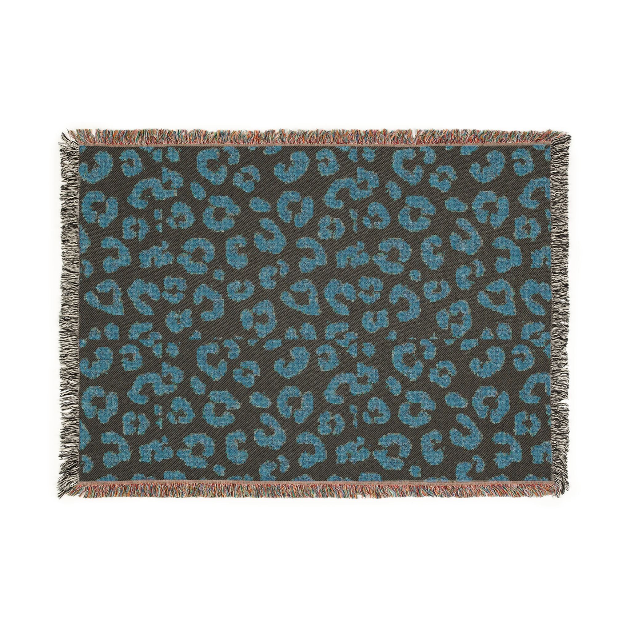 Leopard Print Woven Blanket — Reversible Pink & Teal Throw with Fringe