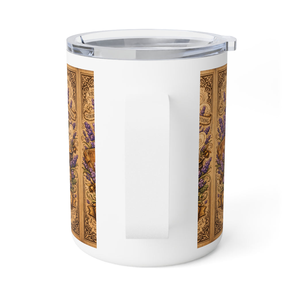 Lavender Apothecary 10oz Insulated Coffee Mug — Vintage Botanical Tea & Herbal Remedy Design