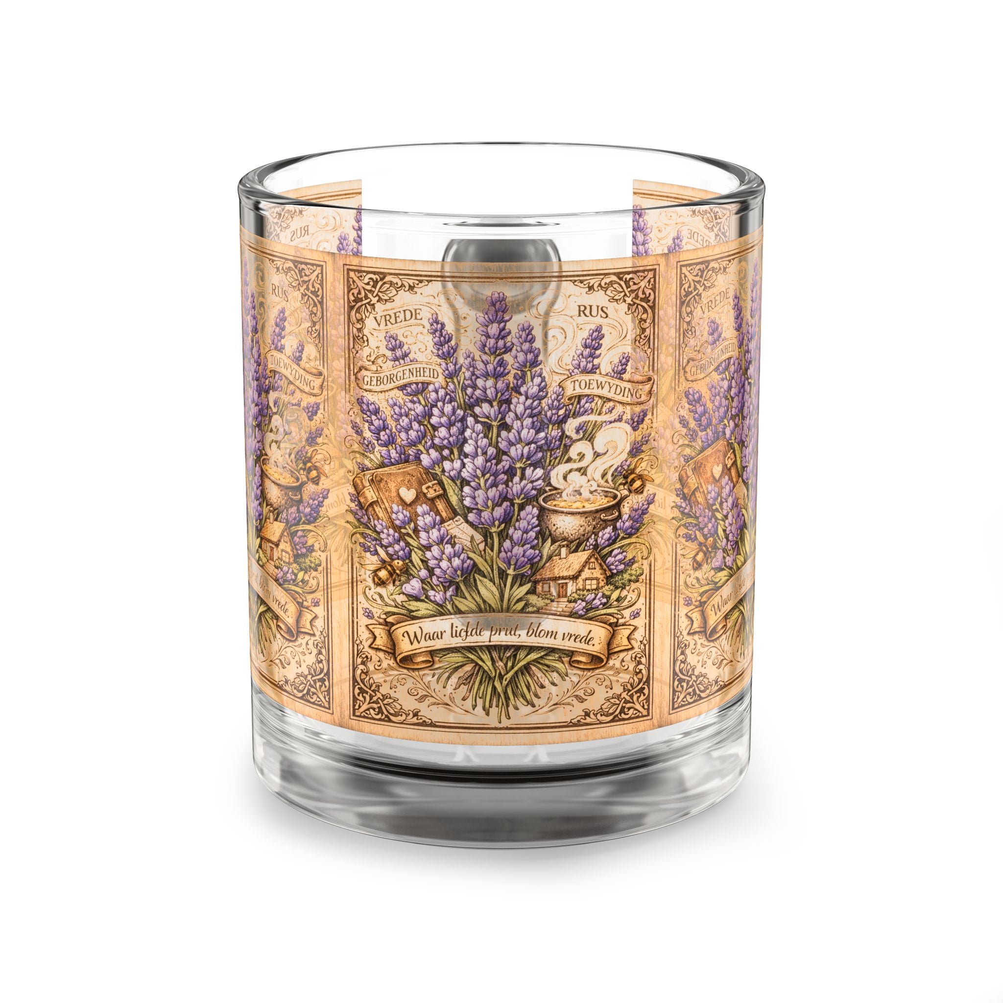 Lavender Botanical Glass Mug — 10 oz Vintage Floral Tea Coffee Cup
