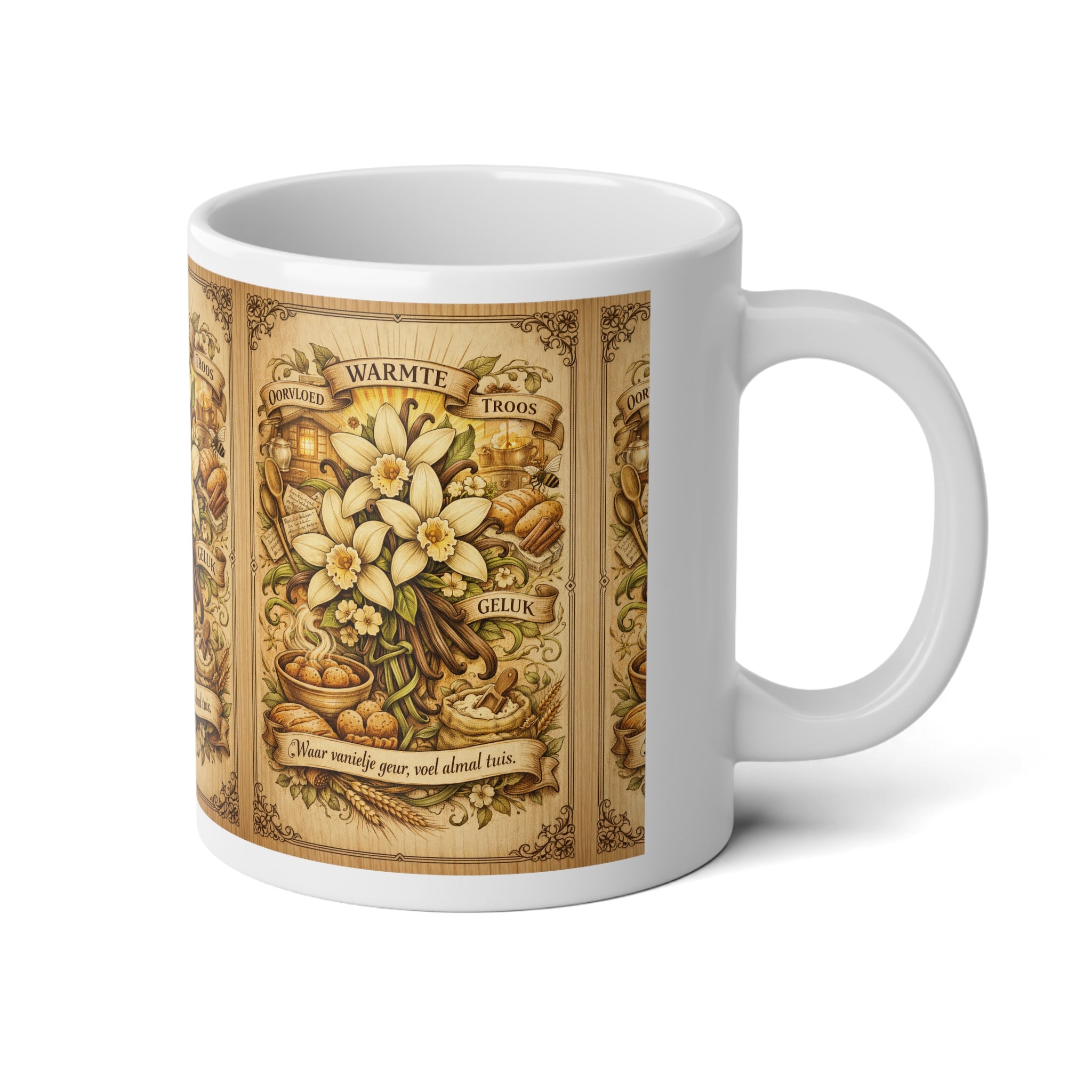 20oz Floral Vintage Jumbo Mug — Daffodil Bouquet & Warm Wishes Ceramic Coffee Cup