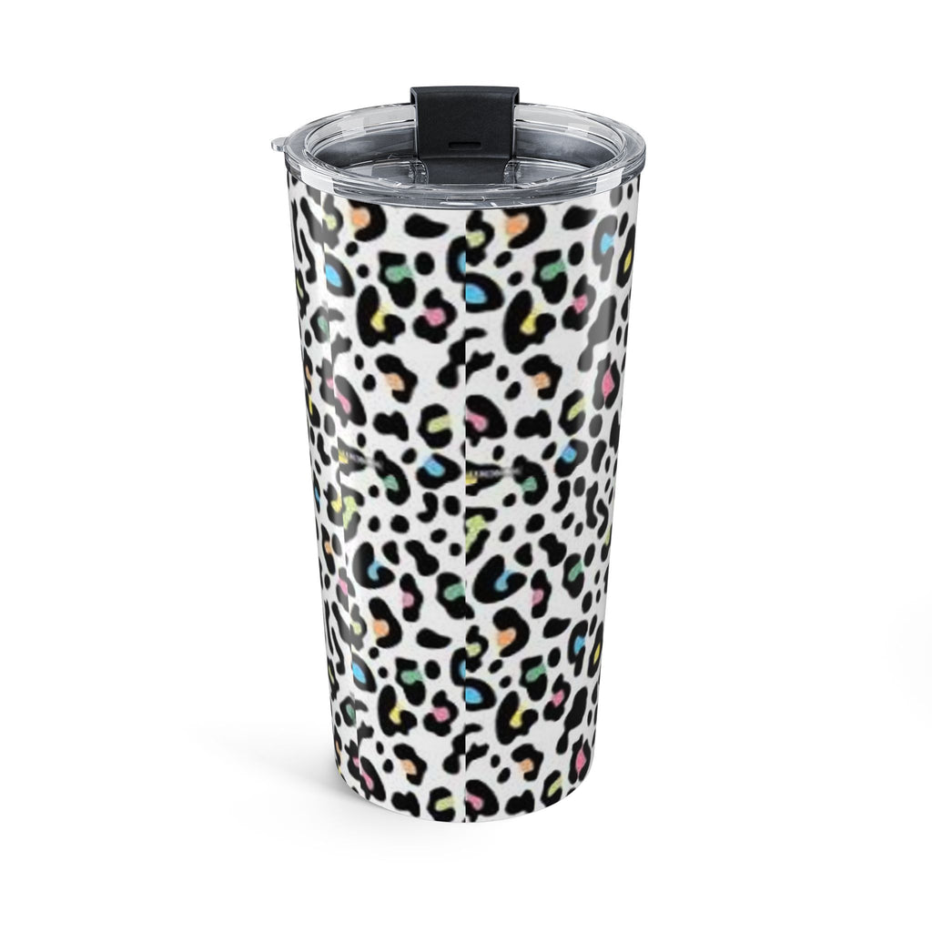 20oz Leopard Print Tumbler — White Rainbow Stainless Travel Cup