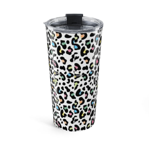 20oz Leopard Print Tumbler — White Rainbow Stainless Travel Cup